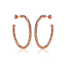 Rose Gold Flashed Sterling Silver 3mm Oval Twist J Half Hoop Earrings, 25mm