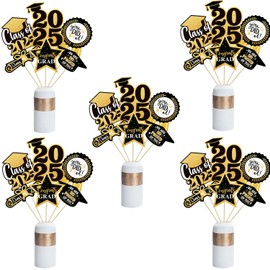 Nialnant 30 Pack Graduation Decorations 2025 Black Gold Graduation Centerpieces for Tables Decoration Sticks, Graduation Table Decorations 2025, Graduation Table Centerpieces Outdoor Parties.