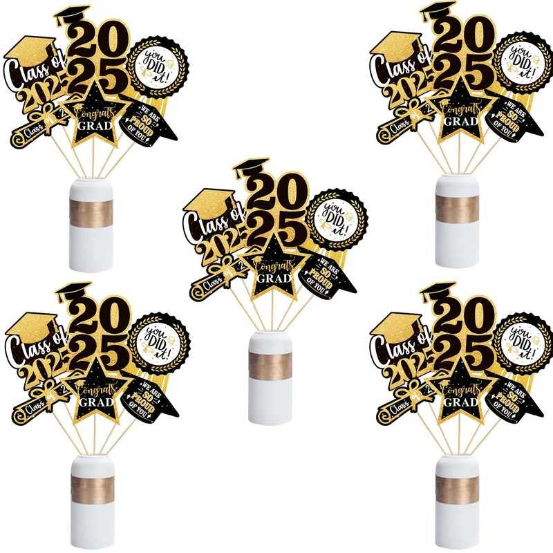 Nialnant 30 Pack Graduation Decorations 2025 Black Gold Graduation Centerpieces