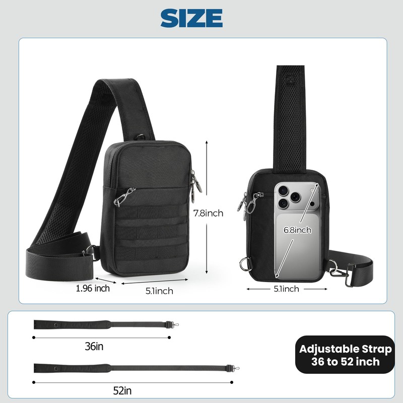 Sling Bag, Tactical Anti Theft Crossbody Bag with Zipper Lock