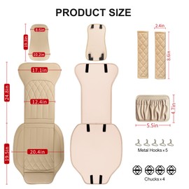 2 Pack Leather Front Car Seat Covers, Universal Sideless Car Seat Protectors with Storage Pocket and Seat Belt Pads, Waterproof Automotive Seat Cover for Cars Trucks SUV(Beige)