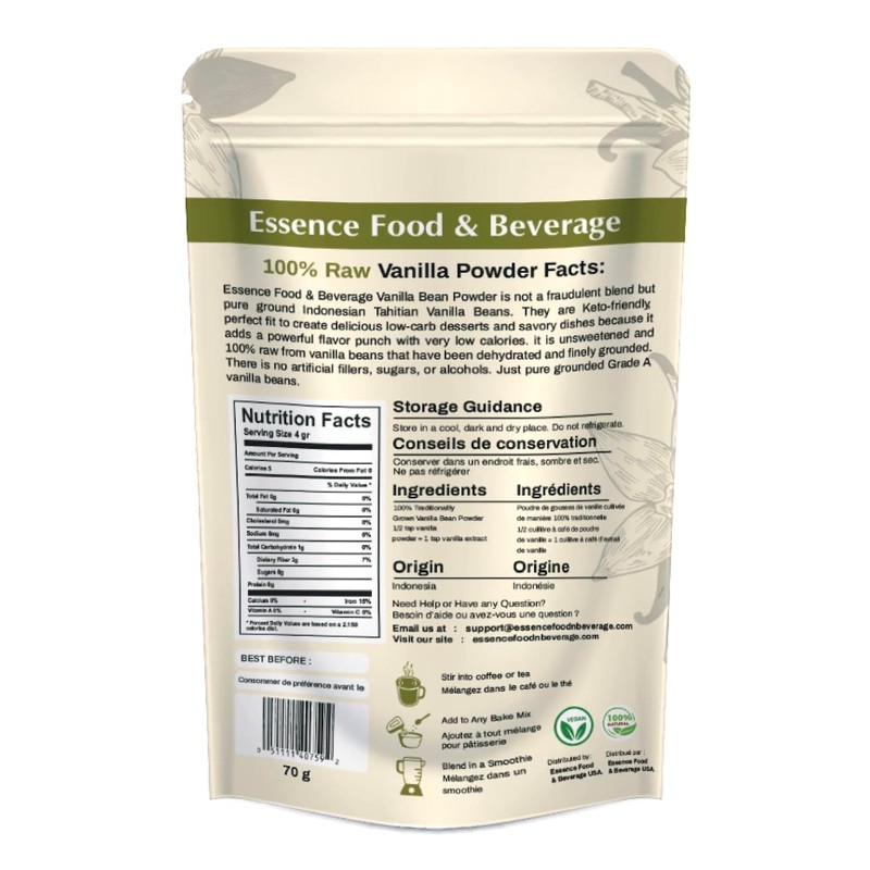 Raw Vanilla Bean Powder - (2.5Oz) No Sugar, Perfect For