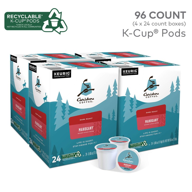 Caribou Coffee Mahogany, Single-Serve Keurig K-Cup Pods, Dark Roast Coffee,