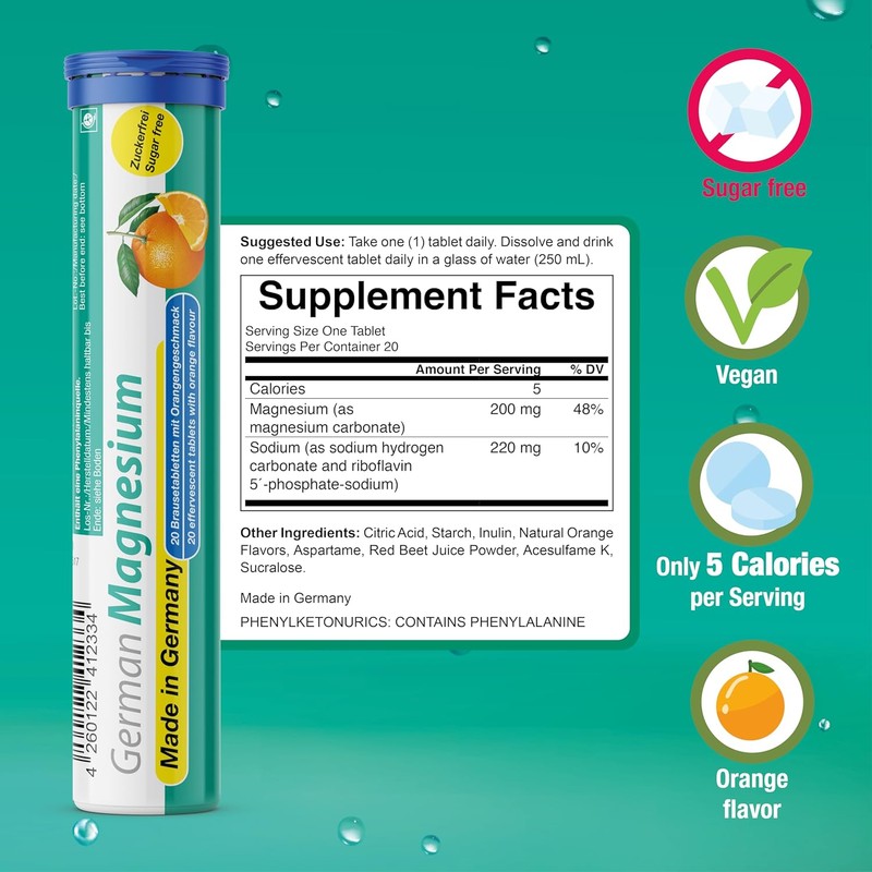 T&D Magnesium Effervescent Tablets – 200mg Magnesium Oxide – Orange