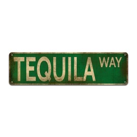 Tequila Way Metal Tin Sign (4''x16''), Novelty Street Sign, Home Decor, Room Wall Restaurant Bar Cafe Garage Farmhouse Decor