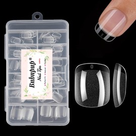 Bnbnpup Short Nail Tips for Nails - Full Cover Nail Tips, Pack of 240, 15 Sizes - Perfect for Gel Nails (Half Matt + Transparent Short Square Rounded)