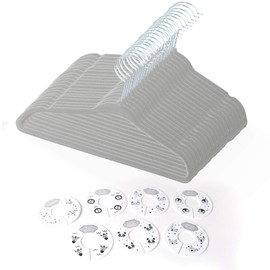 20 Velvet Baby Hangers with 7 Organiser Wardrobe Dividers, Nursery Coat Clothing Hangers for Babies, Infant, Toddlers and Kids, Unisex for Boys or Girls up to 24 Months (Grey)