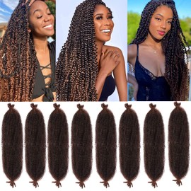 24 Inch Pre-Separated Spring Twist Crochet Braids Hair 8 Packs Springy Afro Twist Hair For Soft Faux Locs Synthetic Marley Twist Braiding Hair Extension For Women (8 Strands/Pack,T30#)