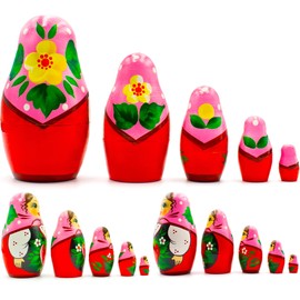 AEVVV Russian Nesting Dolls Set of 5 pcs - Russian Doll in Strawberry Dress - Matryoshka Doll with Strawberries - Strawberry Decor - Strawberry Decorations