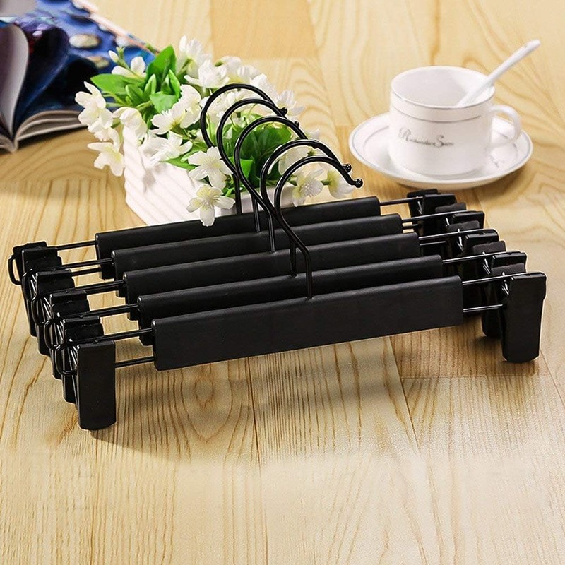Pants Hangers,Black Clothes Plastic Pant Hangers with 2-Adjustable Anti-Rust Clips