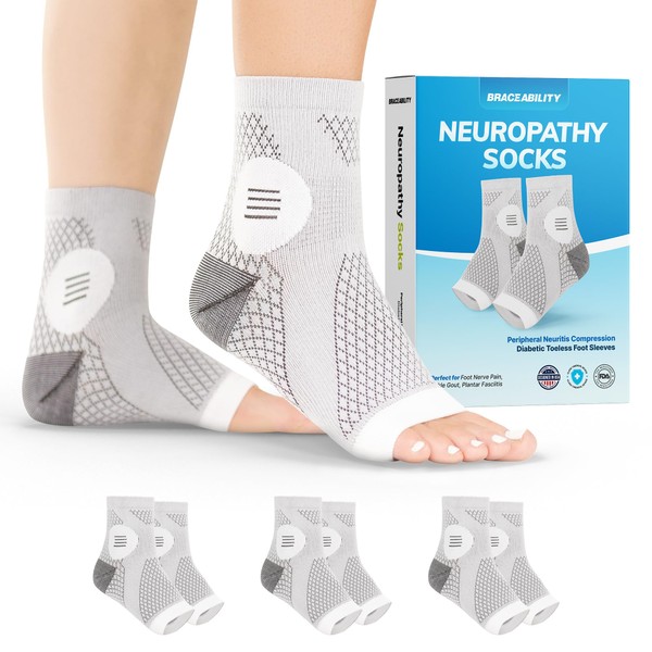 BraceAbility Neuropathy Socks (2 Pairs) - Multipack Peripheral Compression Diabetic