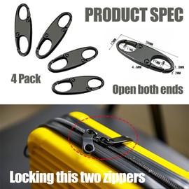 Zipper Clip Anti-Theft Double Opening Zipper Pull Replacement Removable Zipper Connector Zipper Lock Black 4pcs