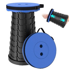 Upgraded Collapsible Telescoping Stool – Portable Folding Seat, 500lbs Weight Capacity, Ideal for Outdoor Activities like Picnics, Camping, Gardening - Color: Black blue