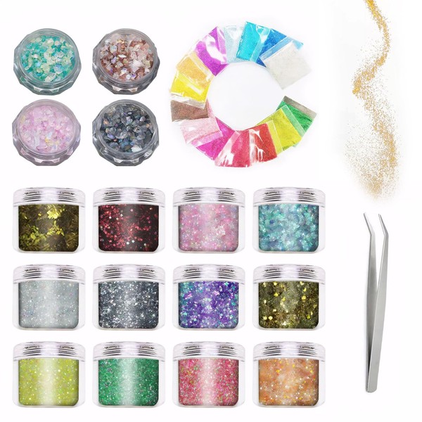 DERJDISF Glitter - 31 Pieces Nail Arts Cosmetic Glitter Set,