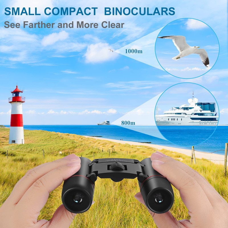 AHFLRITO Compact Binoculars, Lightweight Foldable Small Binoculars for Adults and