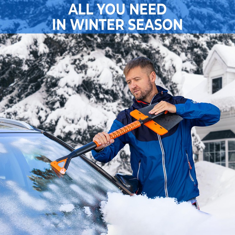 ZONETECH Extendable Snow Squeegee,Ice Scraper and Shovel 42" Lenght- Rotating