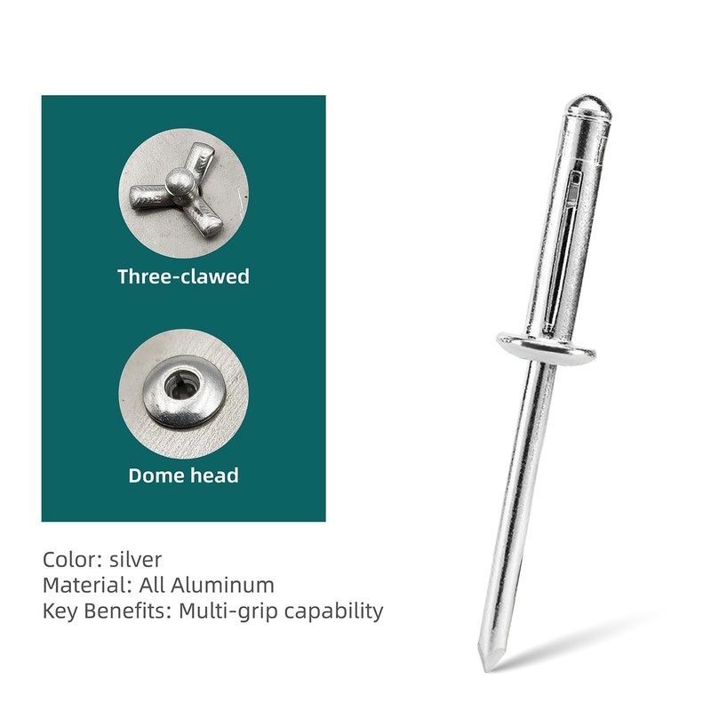 100pcs Trifold Rivets,Silver Aluminum Alloy Folding Blind Rivets,Tri-fold Exploding Pop