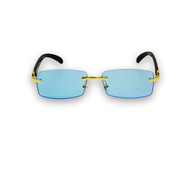 Flawless Slim Dean Rimless Sunglasses Rectangular Metal & Wood Art Glasses (Blue with Case)