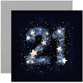 Starry Sky 21st Birthday Card for Her Him - Adult Male Female BDay Gifts for Daughter Granddaughter Sister Brother Son Grandson - Watercolour Cosmic Star Design - Blank Inside for Personal Message