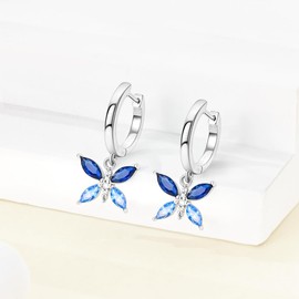 Hapour Cubic Zirconia Huggie Earrings Small Hoop Butterfly Earrings for Teen, S925 Sterling Silver Lightweight Drop Dangle Huggie Earrings for Women