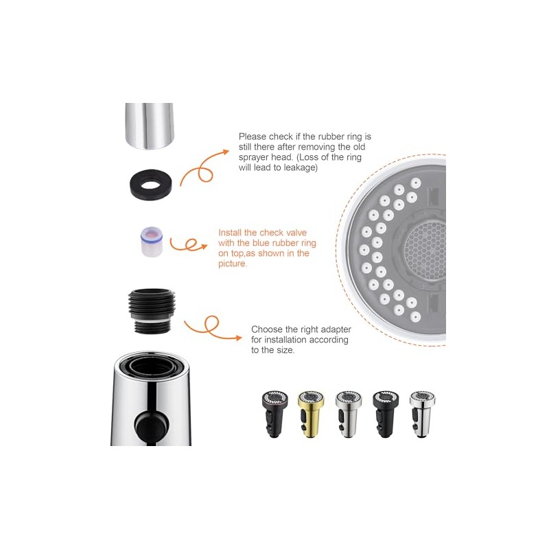 Kitchen Faucet Head Replacement with 15 Adapters, 3 Function Pull