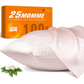 100% Mulberry Silk Pillowcase for Hair and Skin, 25Momme Soft&Smooth, Both Sides Premium Grade 6A Silk Pillow Cover for Women Mom Men（Peaches Checker, King 20''×36'g）