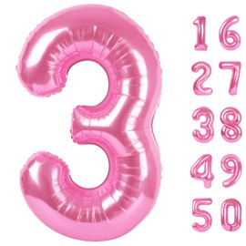 Pink Number 3 Birthday 40 Inch Balloons for Girls,Mylar 3 Balloon Number, Big Foil 3 & 1 Helium Number 13 31 Balloon for Women Birthday Party Decorations Anniversary Decor Supplies