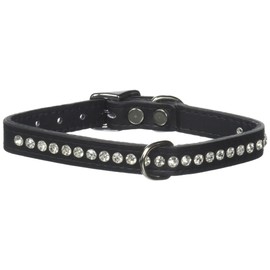 OmniPet Signature Leather Crystal Dog Collar, Black Solid Grain Leather, Fits 9.5"-11.5" Neck Size