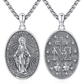 Eusense Heilige Jungfrau Maria Halskette St. Maria Anhänger Kette 925 Sterling Silber Heilige Halskette Kette katholischer Religiöser Schmuck Medaille Schutzamulett für Frauen Damen