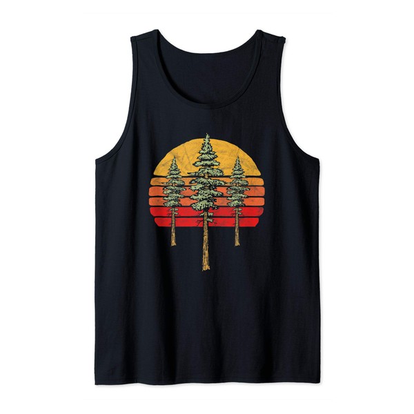 Retro Sun Minimalist Redwoods Pine Tree Graphic Tank Top