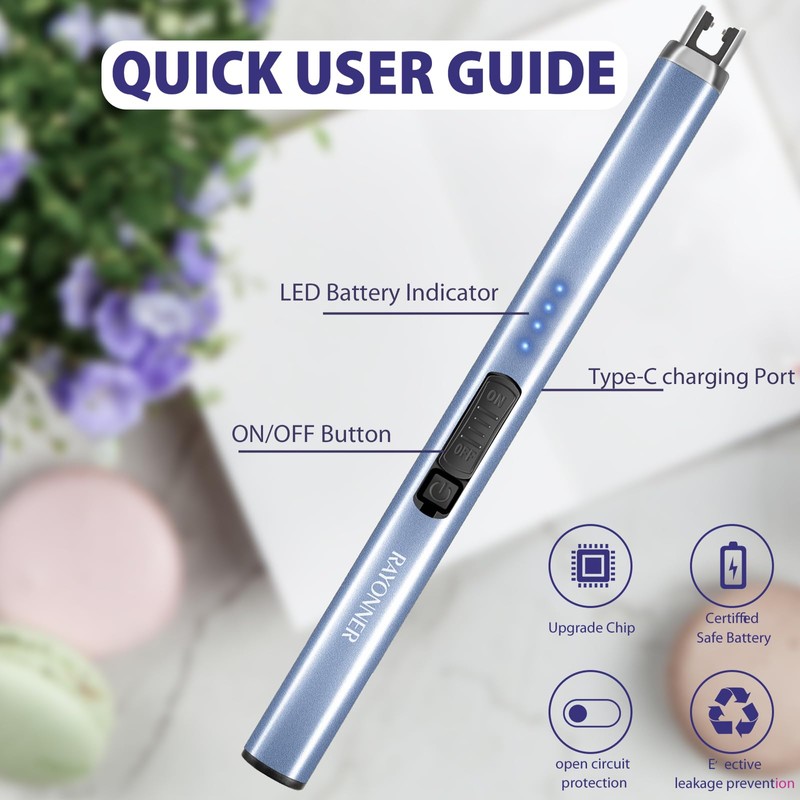RAYONNER Candle Lighter Electric Lighter USB Lighter with Safety Switch