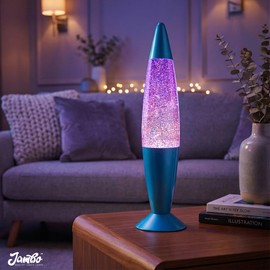 JAMBO 16" Beautiful Blue and Silver Glitter Lamp- Relaxing Mood Lighting, Night Light Nightlight, Home Decor Living Room Office Bedroom Lamp for Adults Teens Kids Glitter