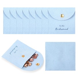 8 Jewelry Bags Bridesmaid Gifts, Velvet Small Jewelry Pouches with Snap Button Bracelet Packaging Earring Packs, Necklace Pouch Bridesmaid Proposal Bag Envelopes Pouch Small Favor Bags (Blue)
