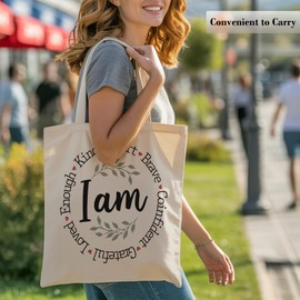 Gifts for Kids Tote Bag, I Am Kind Library Bag for Kid Reusable Grocery Shoulder Canvas Bags