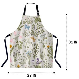 BGBDEIA Herbs and Wild Flowers Kitchen Apron for Women Men, Unisex Adjustable Cooking Apron, Waterproof Apron for Home Kitchen, Restaurant, Coffee House