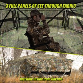 TIDEWE Hunting Blind See Through with Carrying Bag, 3-4 Person Pop Up Ground Blinds 270 Degree, Portable Durable Hunting Tent for Deer & Turkey Hunting (Camouflage)