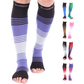 Doc Miller Toeless Compression Socks for Women & Men – Open Toe Calf Support Sleeves, 20-30mmHg Knee High, Lightweight & Breathable for Circulation, 1 Pair