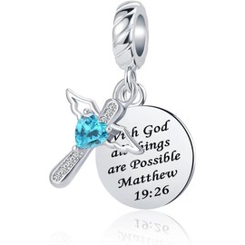 MZC Jewelry Religious Cross Charm Bible Christian Love Heart Dangle Bead for Women Bracelets - Style: Blue Heart