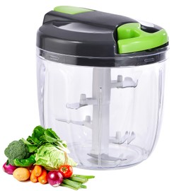 Ziweaye Manual Food Processor Vegetable Chopper, Portable Hand Pull String Garlic Mincer Onion Cutter for Veggies, Ginger, Fruits, Nuts, Herbs, etc., （900ml,Gray-green）