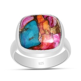 Silver Palace Natural Oyster Turquoise 925 Sterling Silver Cushion Shape Ring For Women, Metal gemstone, oyster turquoise