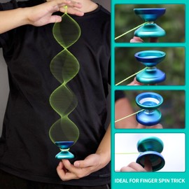 YOYOSTUDIO Yoyo Profesional YoYo sin Respuesta para Niños 8-12, Yoyo Fingerspin para Adultos Niños Principiantes, Yoyo Truco Metal, YoYo Profesional con 10 Cuerdas, Estuche y Guantes (Azul y Verde)