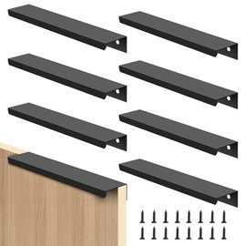 SWAWIS Pack of 8 150 mm Black Furniture Handles, Hidden Cabinet Handles de Aluminium Extrusion, Kitchen Handles 128 mm Distance of Holes, Kitchen Handles with Screws for Cabinets, Drawers, Furniture,