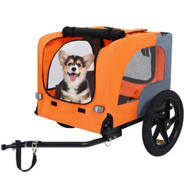 Aosute Pet Bike Trailer,Dog Bike Trailer for Small and Medium Pets,Up to 88 lbs Easy Folding Cart Frame Quick Release Wheels,Non-Slip Floor,Internal Leash(Orange)