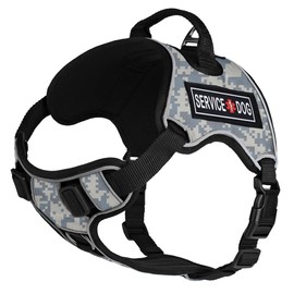 Dogline Quest No-Pull Dog Harness with 3D Rubber Service Dog Removable Patches Reflective Soft Comfortable Dog Vest with Quick Release Dual Buckles Black Hardware and Handle 15 to 18 inches Urban Camo