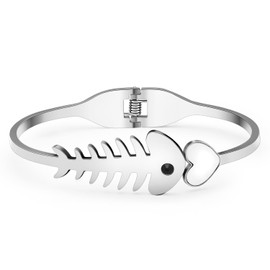 LONYOO Stainless Steel Herringbone Cat Bracelet Bangle Fashion Jewellery 18K Gold Bracelet for Women Girls Charms, Stainless Steel, Rhinestone