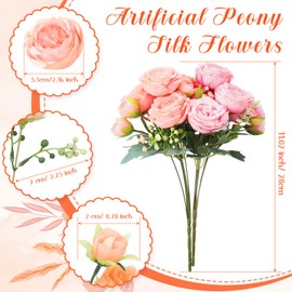 Geosar 8 Bundles 40 Heads Artificial Peonies Silk Flowers Fake Peony Bouquet Faux Peonies Flowers Bulk for Decoration Vase Florals Arrangements Wedding Home Party Table (Peach Pink, Light Pink)