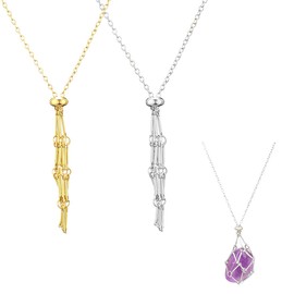 BEPSYOM Pack of 2 Necklace Cord Empty Stone Holder Adjustable Retro Braided Raw Stone Replacement for Crystals DIY Jewellery (Gold, Silver)