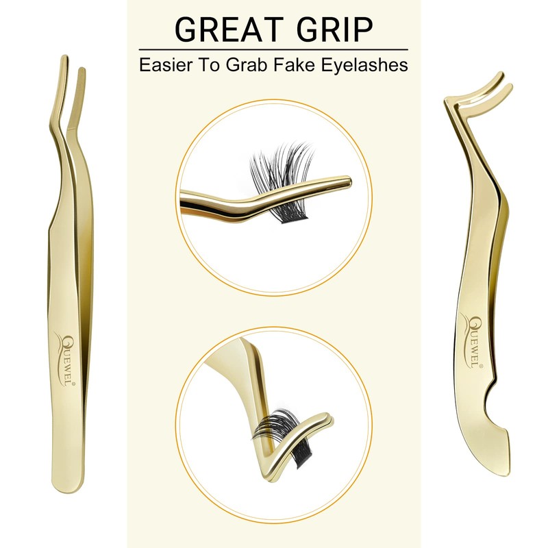 QUEWEL Lash Applicator Tool, 2 Pcs Eyelash Clusters Tweezers For
