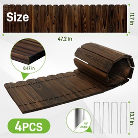 Mulctun Wood Garden Edging - 11.8" H X 47" L Sturdy Wooden Landscape Edging, Natural Flower Bed Edging Borders, Decorative Wooden Garden Fence for Yard Flower Bed Lawns Pathway Tree (4 Packs)