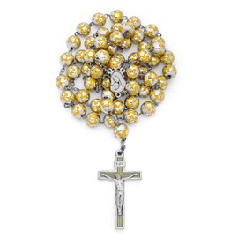 Rosary Beads catholic for Women and Men Blessed During Pope's Angelus Sacred Heart of Jesus Rosary in Silver Color Beads Decorated with Yellow Flowers - Perfect Catholic gifts (Yellow)